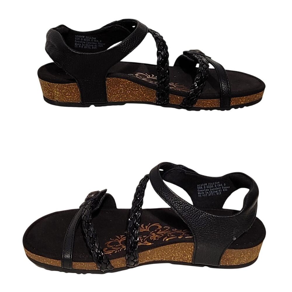 Aetrex Jillian Braided Quarter Strap Sandals Open Toe Black Leather Womens Sz 8 - Picture 4 of 8